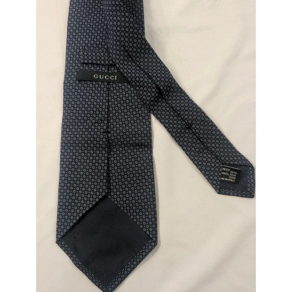 GUCCI Necktie Tie Blue All over GG Logo pattern 100% Silk Men's Made in Italy